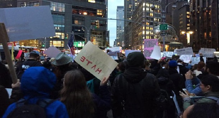Protests against Trump outside US embassy in London 